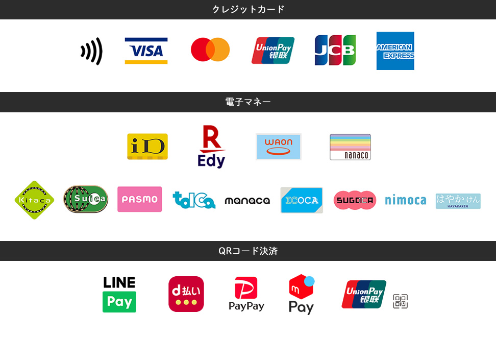 クレジットカード・電子マネー・QRコード決済一覧